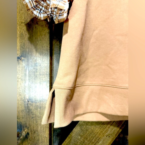 NWOT Tommy Hilfiger Tan Plaid Sleeve Terry Top Sz M - Picture 5 of 12